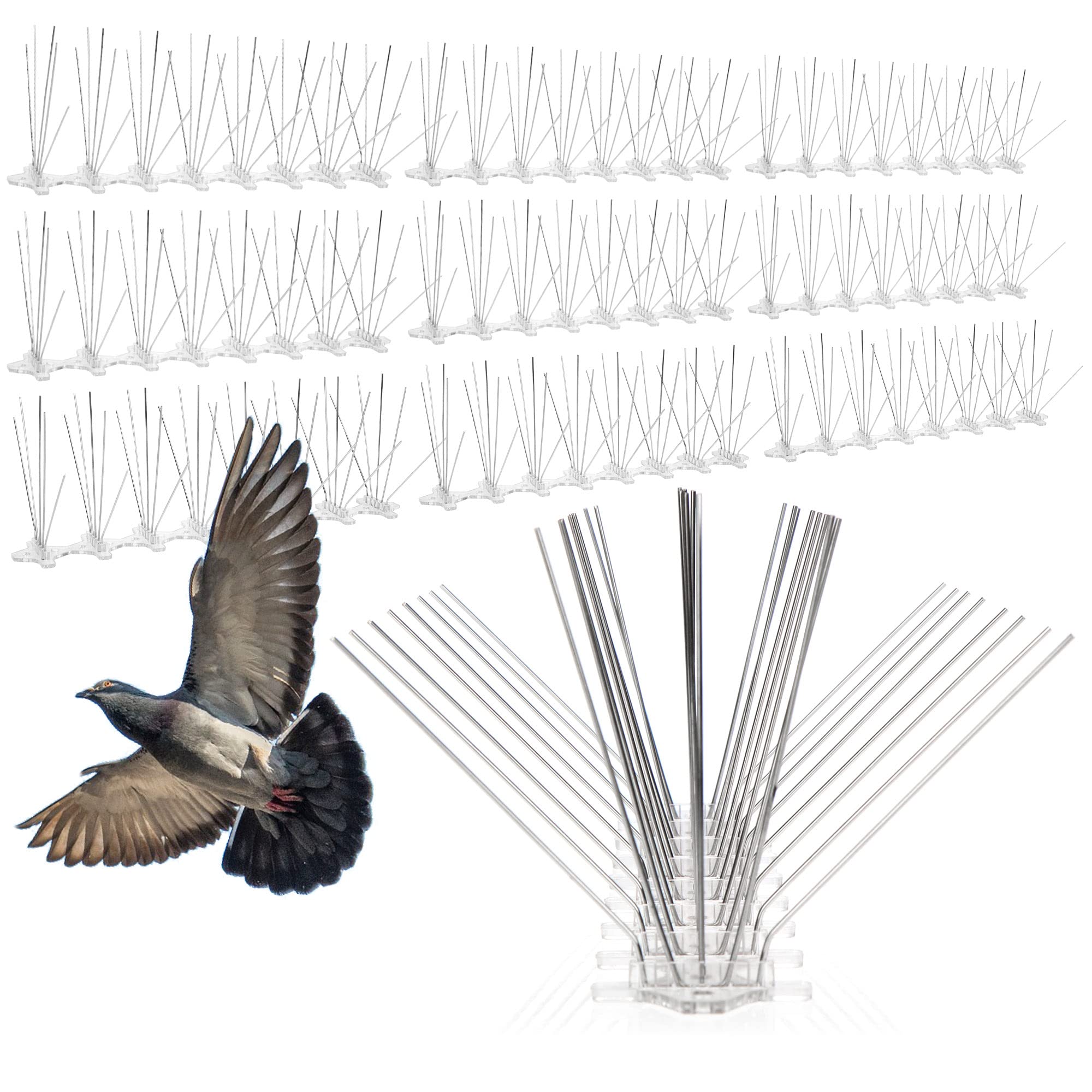 com-four® 10x premium bird repellent tips - pigeon repellent spikes for balcony and roof - pigeon spike - stainless steel 304-32 cm