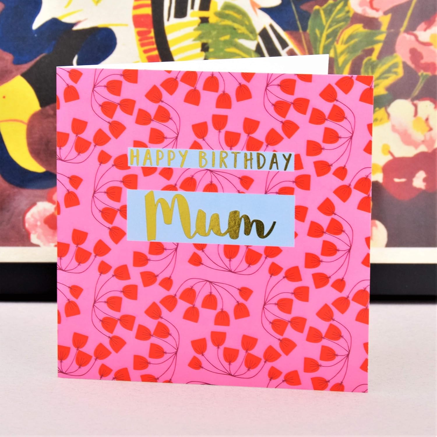 Claire Giles Greeting Cards, Happy Birthday Mum Card, Pink Flowers design Birthday Greeting Card, text foiled in shiny gold - Image 5
