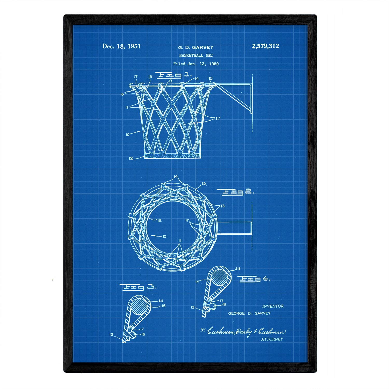 Nacnic Poster with Patent mesh basket. Sheet with old design patent A3 size with blue background โ image 1