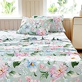 MICORAL Boho Floral Queen Sheet Set, 4-Piece Printed Botanical Bed Sheets, 16" Deep Pocket, Ultra Soft & Cooling Sheet, Oeko-TEX Certified, Green Floral