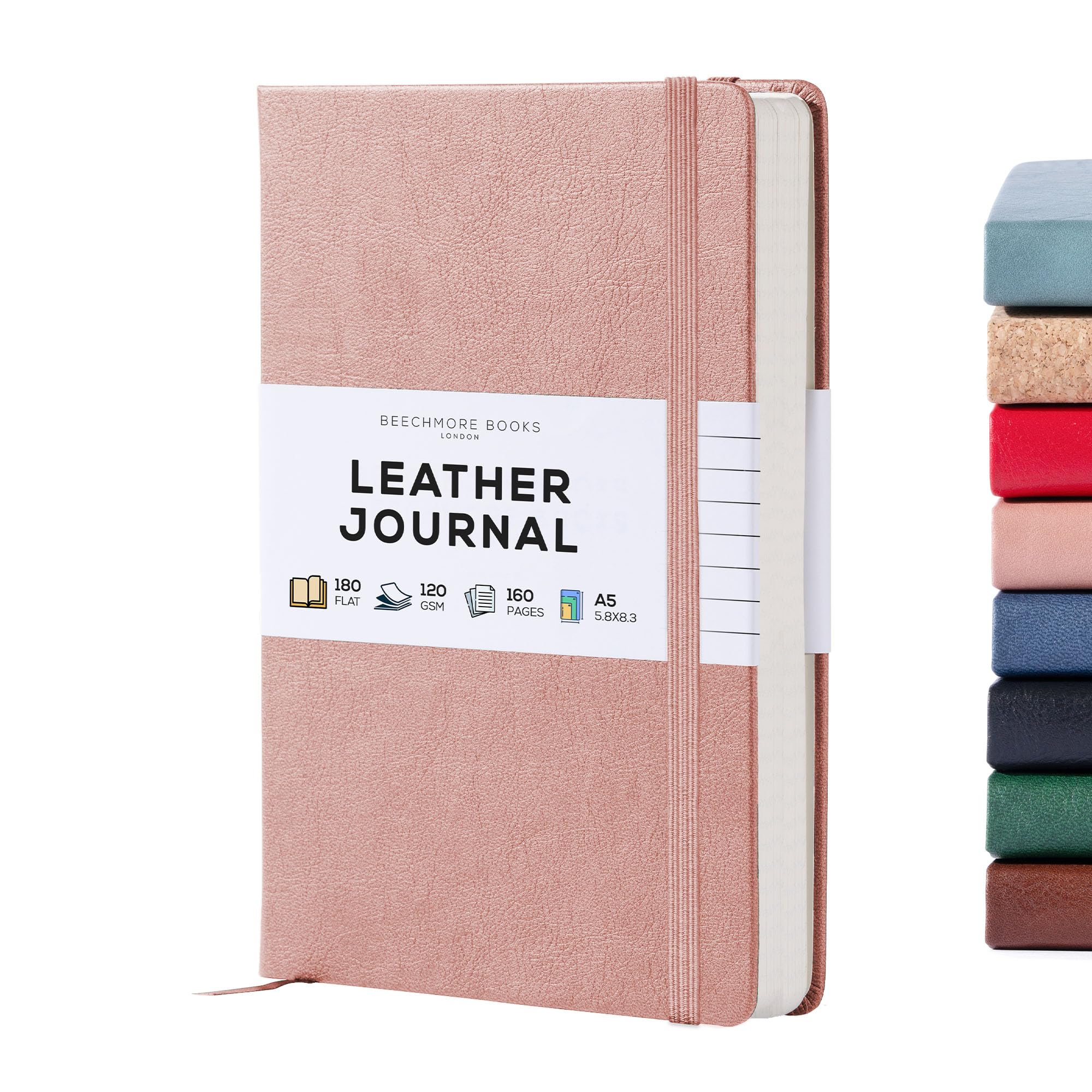 Beechmore Books Lined Journal Notebook, 5.8 x 8.3 inch, A5 160 Lined Pages, Hardcover Leather Journals for Women, Men, Writing and Notebooks for Work - 120 GSM Thick Paper, Gifts Box Included — image 1