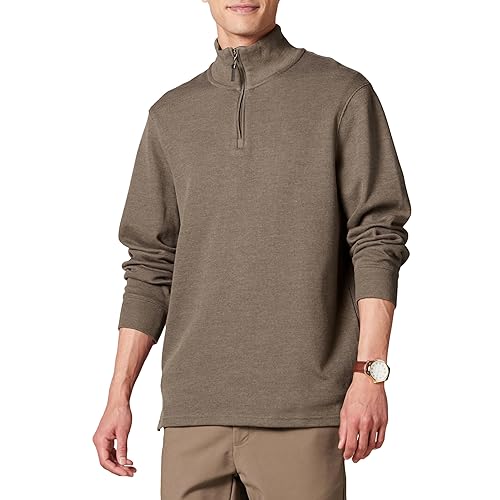 Amazon Essentials Men's Quarter-Zip French Rib Sweater, Casual Wear, Brown Heather, Small