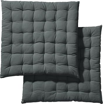 REDBEST Bequeme Stuhlkissen - Stuhlauflage - Sitzkissen 2er-Pack grau - 40x40x3 cm, strapazierstark, 100% Baumwolle (weitere 