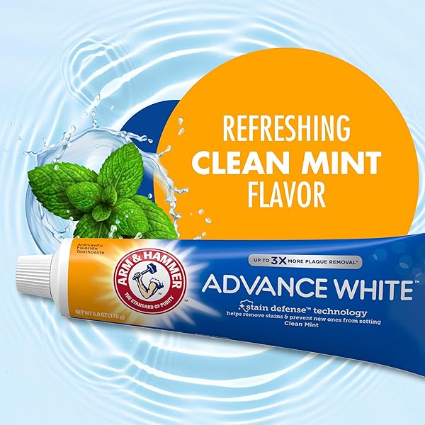 ARM & HAMMER ADVANCE WHITE TOOTHPASTE, CLEAN MINT FLAVOR, STAIN DEFENSE TECHNOLOGY, 6 OUNCE (PACK OF 4)