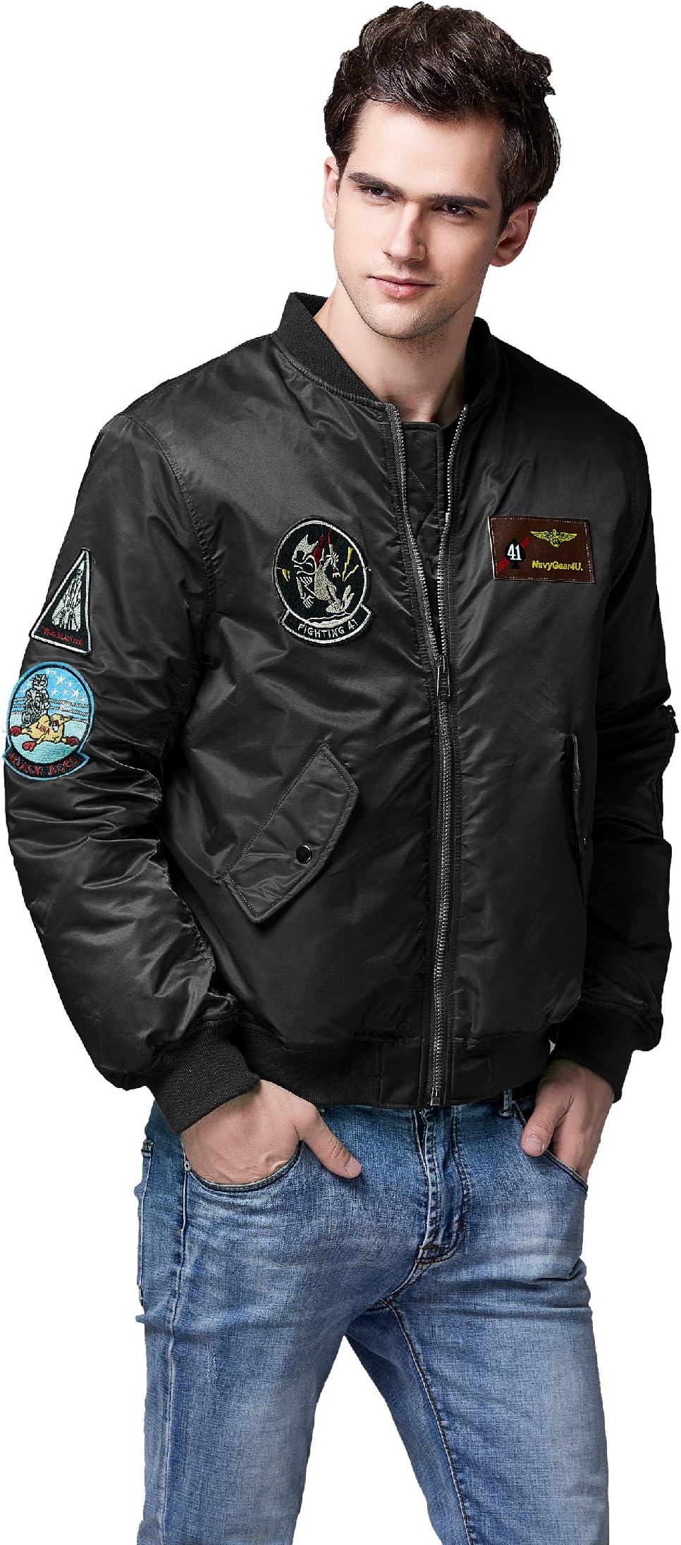 Neo-wows Men's Bomber Jacket with Patches