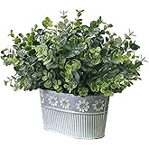 CANCLEAR Artificial Potted Eucalyptus Plants, Fake Greenery Plant Arrangements in Rustic Rectangular Pot Table Centerpiece, 1-Pack