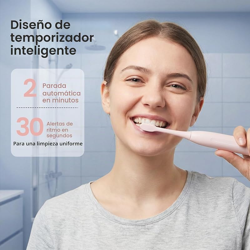 Cepillo de dientes eléctrico Sonic para adultos, cepillo dientes recargable rosa con estación carga USB, 5 modos de limpieza, 3 intensidades, temporizador inteligente 2 minutos, QR-7303