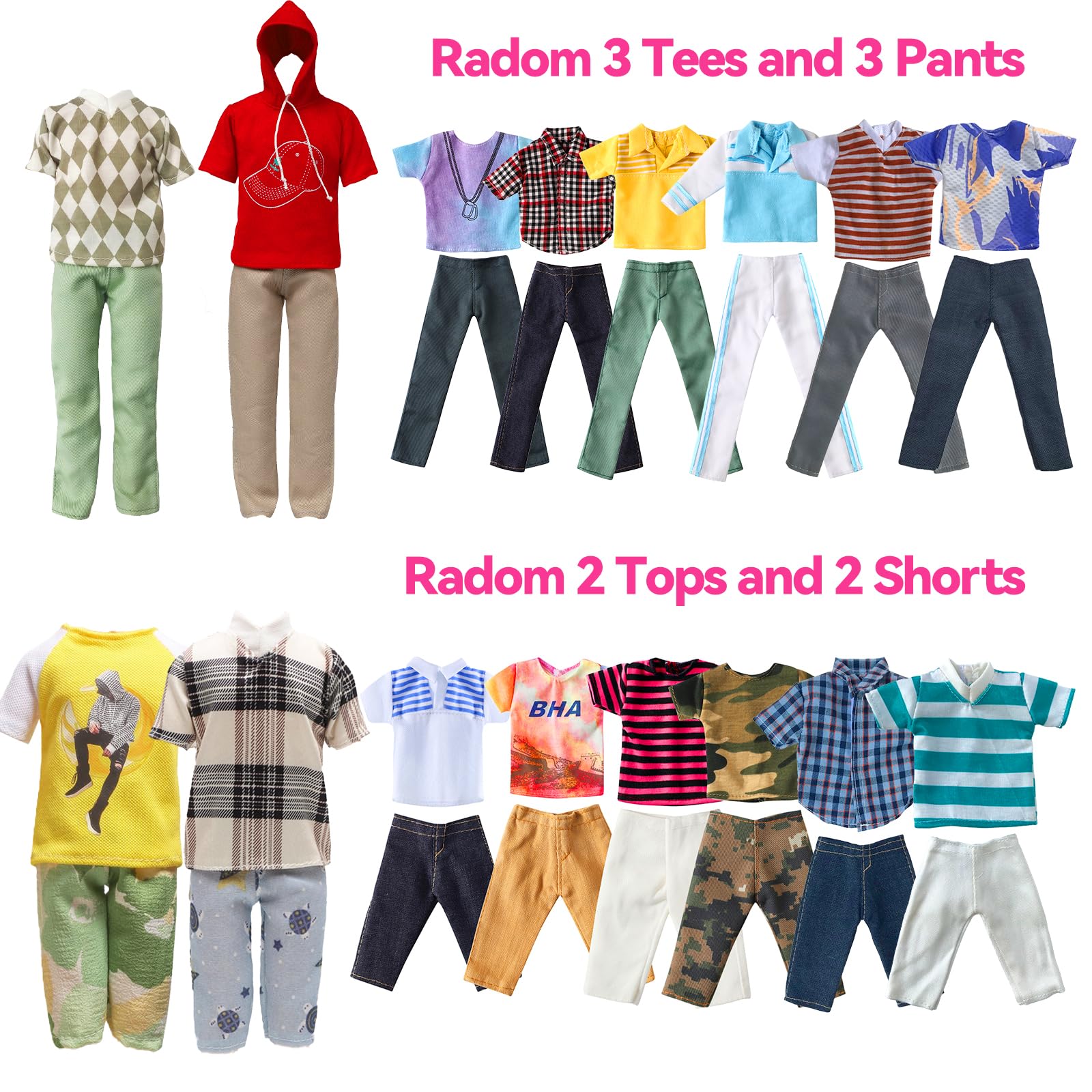 13 Pieces Doll Clothes and Accories for 11.5 Inch Boy Doll Outfit, Random 5 Tops, 5 Pants, 2 Pairs of Shoes, One Pair of Swimming Trunks