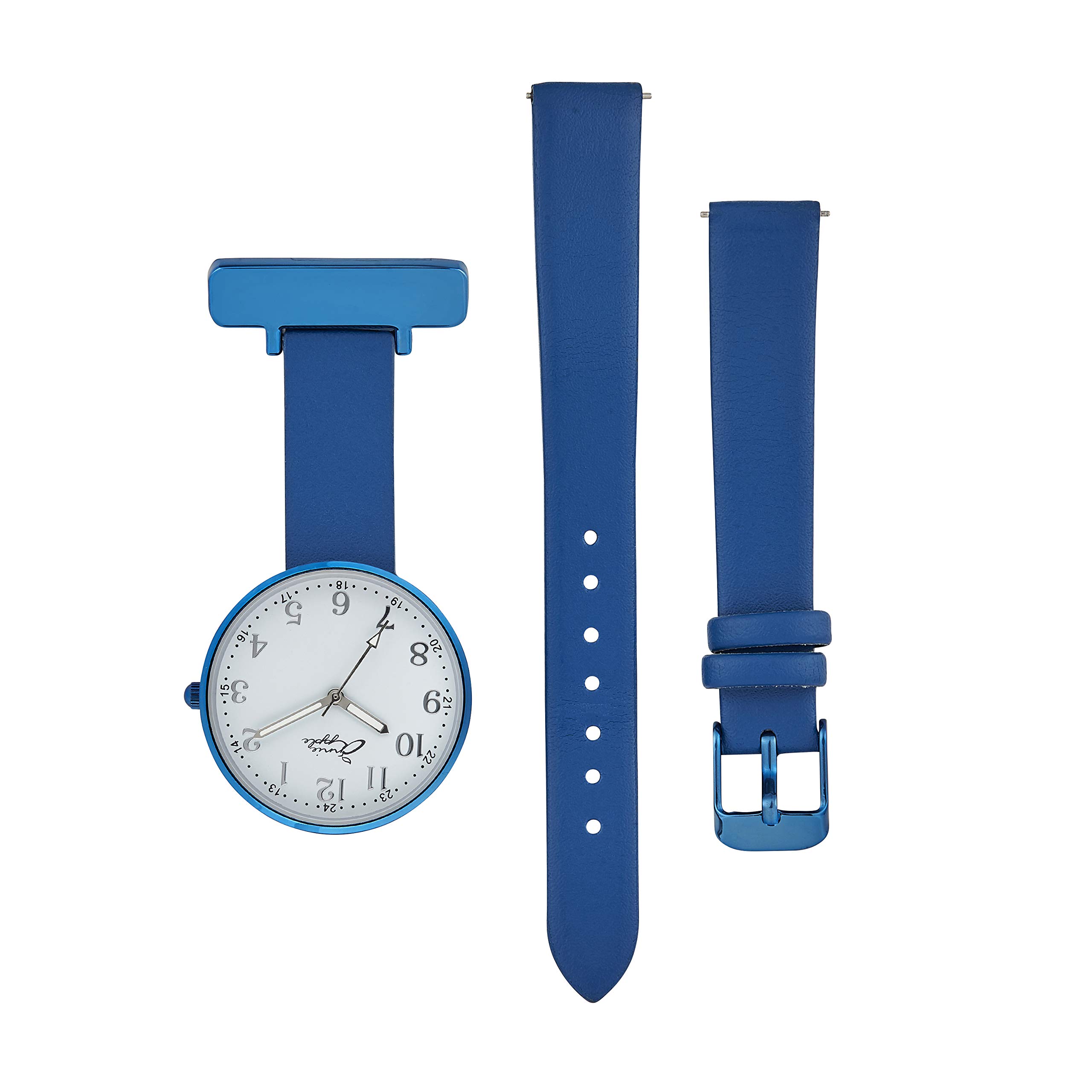 Annie Apple Interchangeable Nurse Watch – Navy Blue Leather Strap with White case, Fob & Wrist Pocket Watch for Women, Nurses & Healthcare Professionals