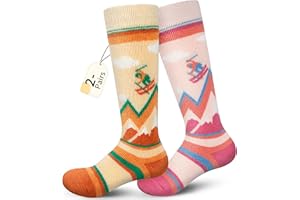 unenow Merino Wool Ski Socks Kids 2 Pairs, Winter Warm Snowboarding Thermal Socks for Boys Girls Toddlers