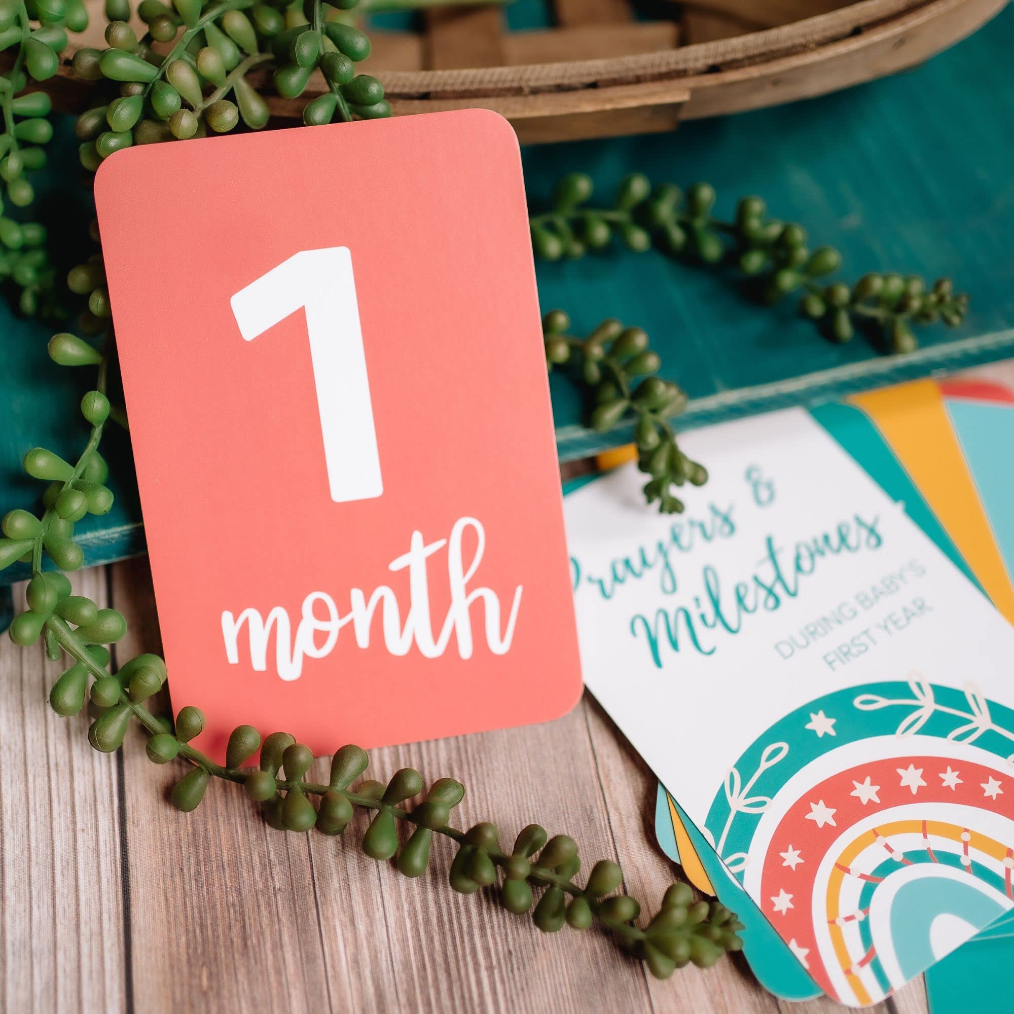 Autumn & Annie Prayer & Milestone Cards for Baby's First Year, Monthly Baby Milestone Cards, Unique First Time Mom Gift, Religious Baby Shower Gifts, Gender Neutral Rainbow Baby Gifts (Rainbow)
