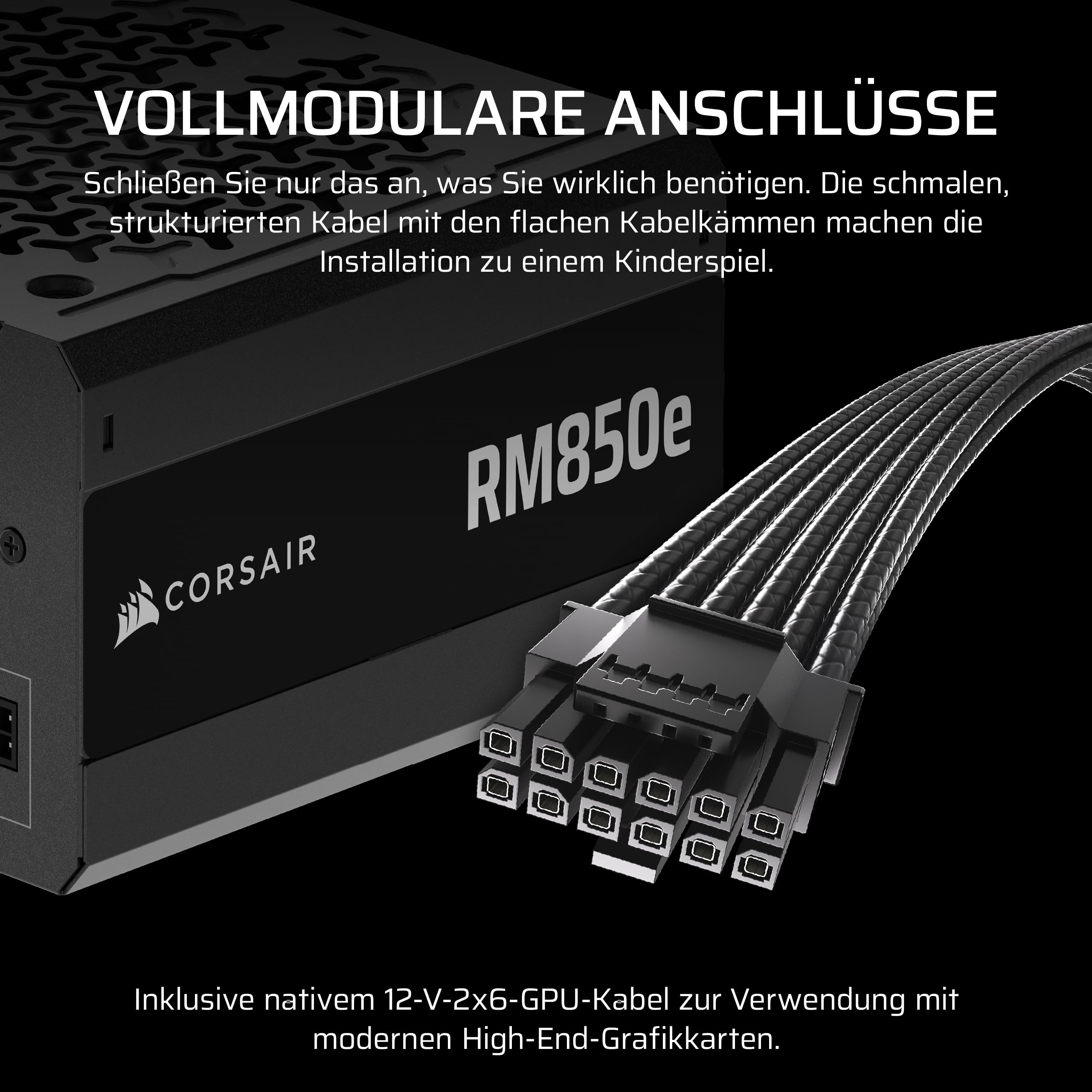 CORSAIR RM850e (2025) Geräuscharmes Vollständig Modulares ATX-Netzteil mit 12V-2x6 Kable – Zero RPM-Lüftermodus, ATX 3.1-Konform, PCIe 5.1-Unterstützung, Cybenetics Gold – Schwarz 4