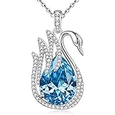 LOUISA SECRET Swan Waterdrop Heart Birthstone Necklaces for Women, 925 Sterling Silver Fine Jewelry, Pendant Heart Necklaces Birthday Anniversary Christmas Gift for Women Wife Mom Girlfriend Lady
