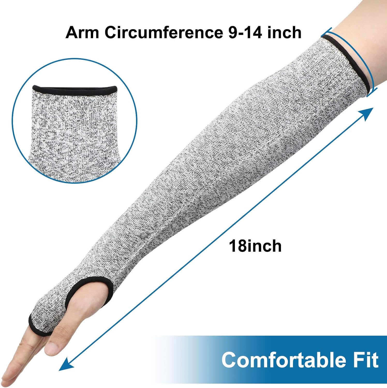 2 Pairs Arm Protection Sleeves 18 Inch Level 5 Cut Resistant Sleeves Protectors for Men Women(Gray, Black): Clothing