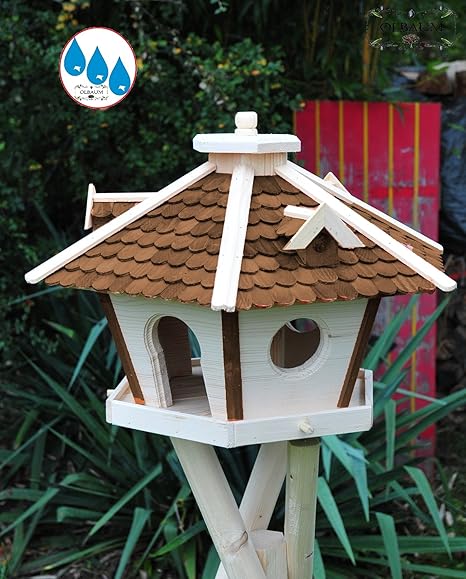 Premium Small Olive Tree Wood Weatherproof Birdhouse With Silo