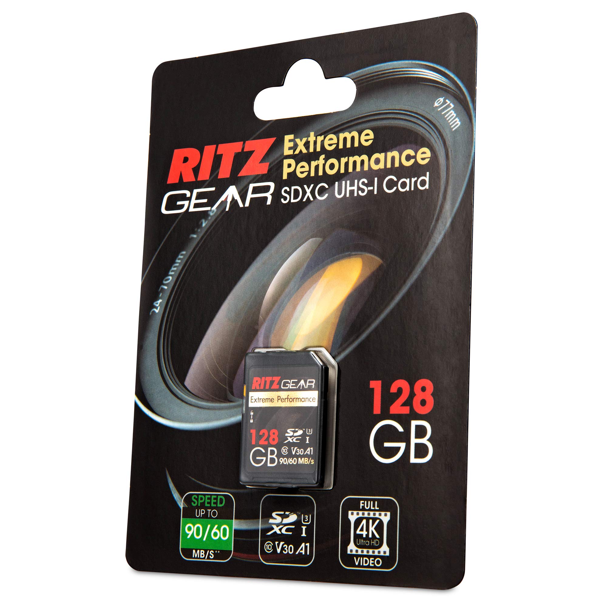 Ritz Gear 128GB High-Speed SDXC UHS-I SD Card, C10, U3, V30, Full-HD & 4K Memory Card