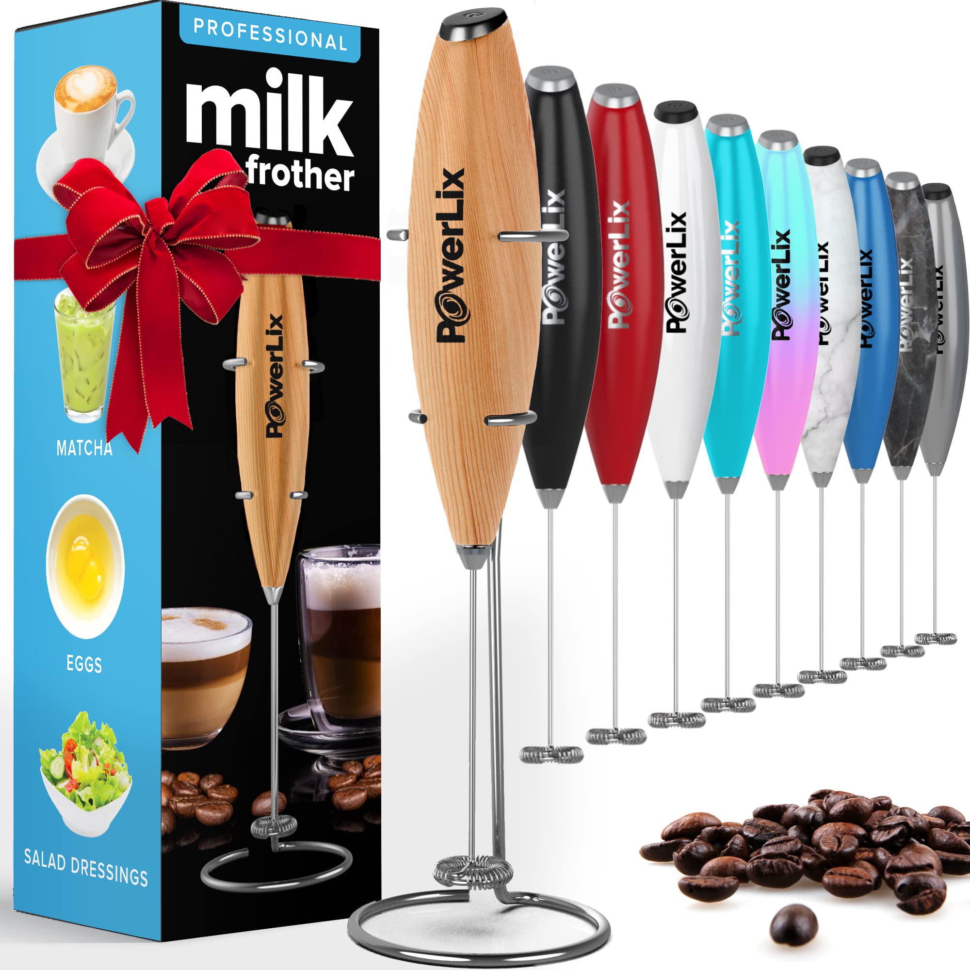 PowerLix Milk Frother Handheld Whisk - Electric Milk Frother Foamer with Stainless Steel Stand,15-20s, Powerful 19000rpm, Mini Drink Mixer Coffee Frother for Latte, Cappuccino, Hot Chocolate