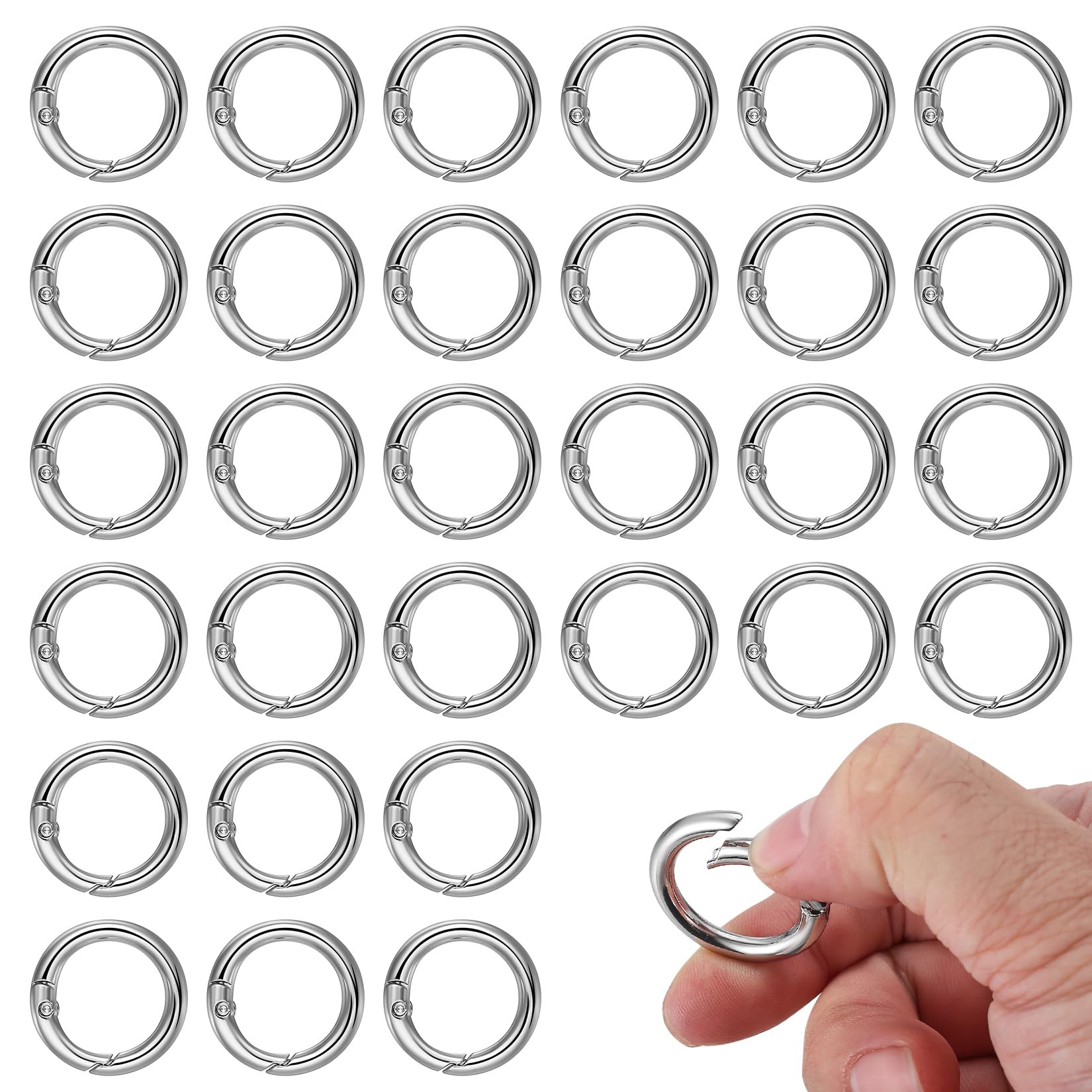 30 Pcs Spring O Rings, Trigger Metal Key Ring Clips, Spring Snap Clip Hooks, Round Split Rings, 26mm Snap Clamp Clasp Spring Keyring Buckle for Purse Strap Craft Jewelry Handbag Making Hardware