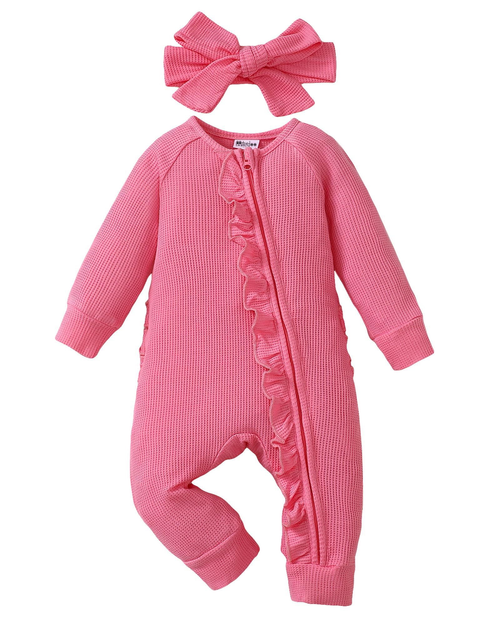 Photo 1 of Mikrdoo Newborn Baby Girl Romper Clothes 0-3 Months Bamboo Viscose Cute Print Infant Outfit Hot Pink
