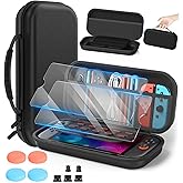 Accessories for Nintendo Switch 2 2025, Portable Hard Shell Carrying Case with 2 HD Screen Protectors (7.9 Inch), TPU Protective Skin, Dust Plugs Kit, 4 Thumb Grips – Switch 2 Accessories Bundle (Switch 2 Pur Balck)