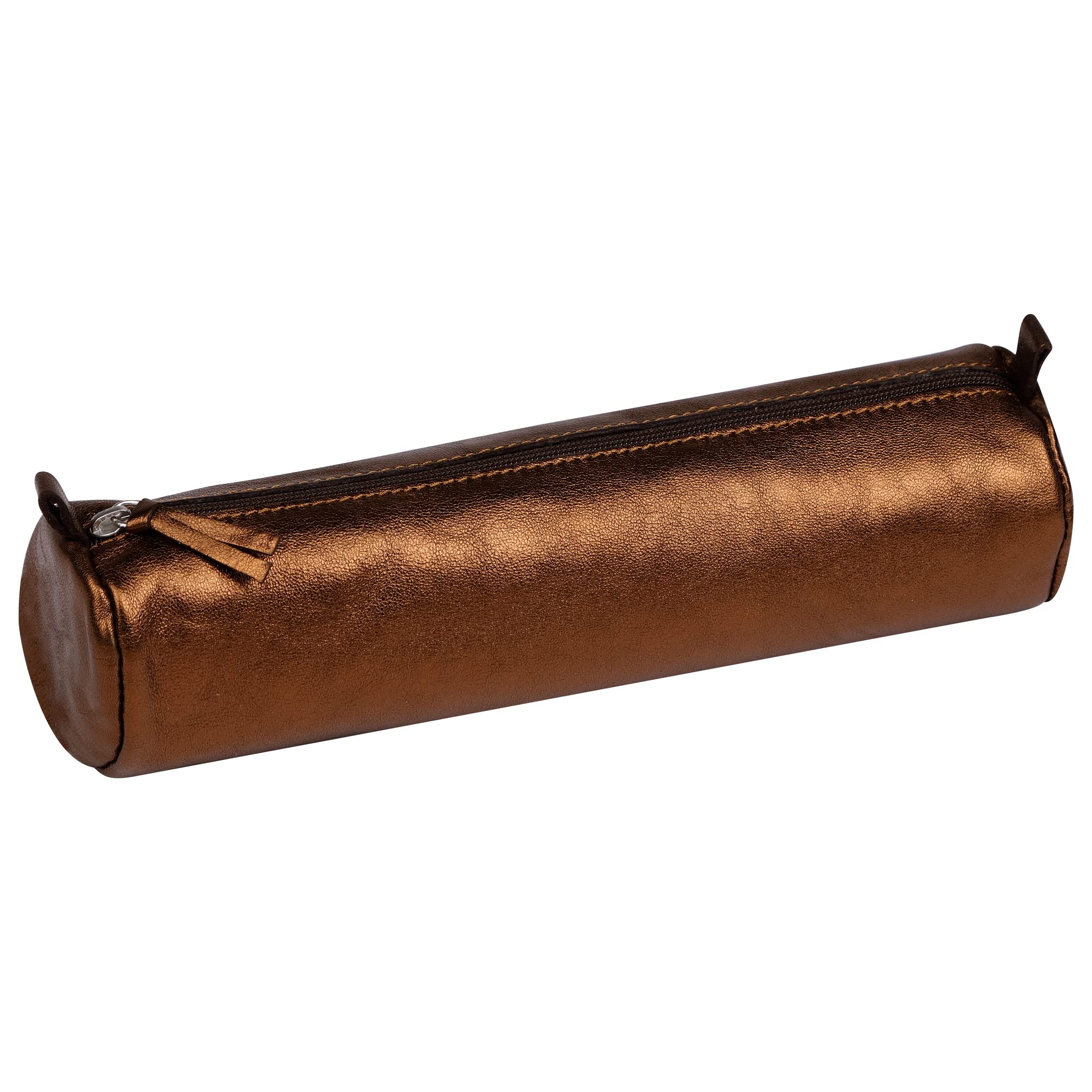 Clairefontaine 8691C - Round Brown Iridescent Effect School Pencil Case Ø5,5x22 cm in Genuine Lambskin Leather - School Supplies - Pencil Case - Pen Holder — image 1