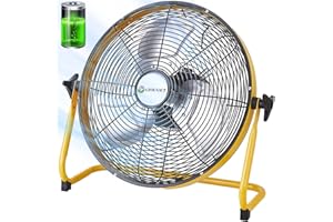 GTOUNACT Portable Battery Operated 14 Inch Floor Fan, Rechargeable Cordless High Velocity with Metal Blade Fan for Camping,Outdoor,360 Degree Manual Tilt, Yellow