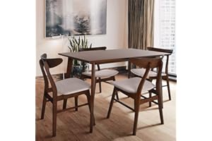 Zenvida Mid Century 5 Piece Dining Set Wood Table Fabric Chairs Seats Four