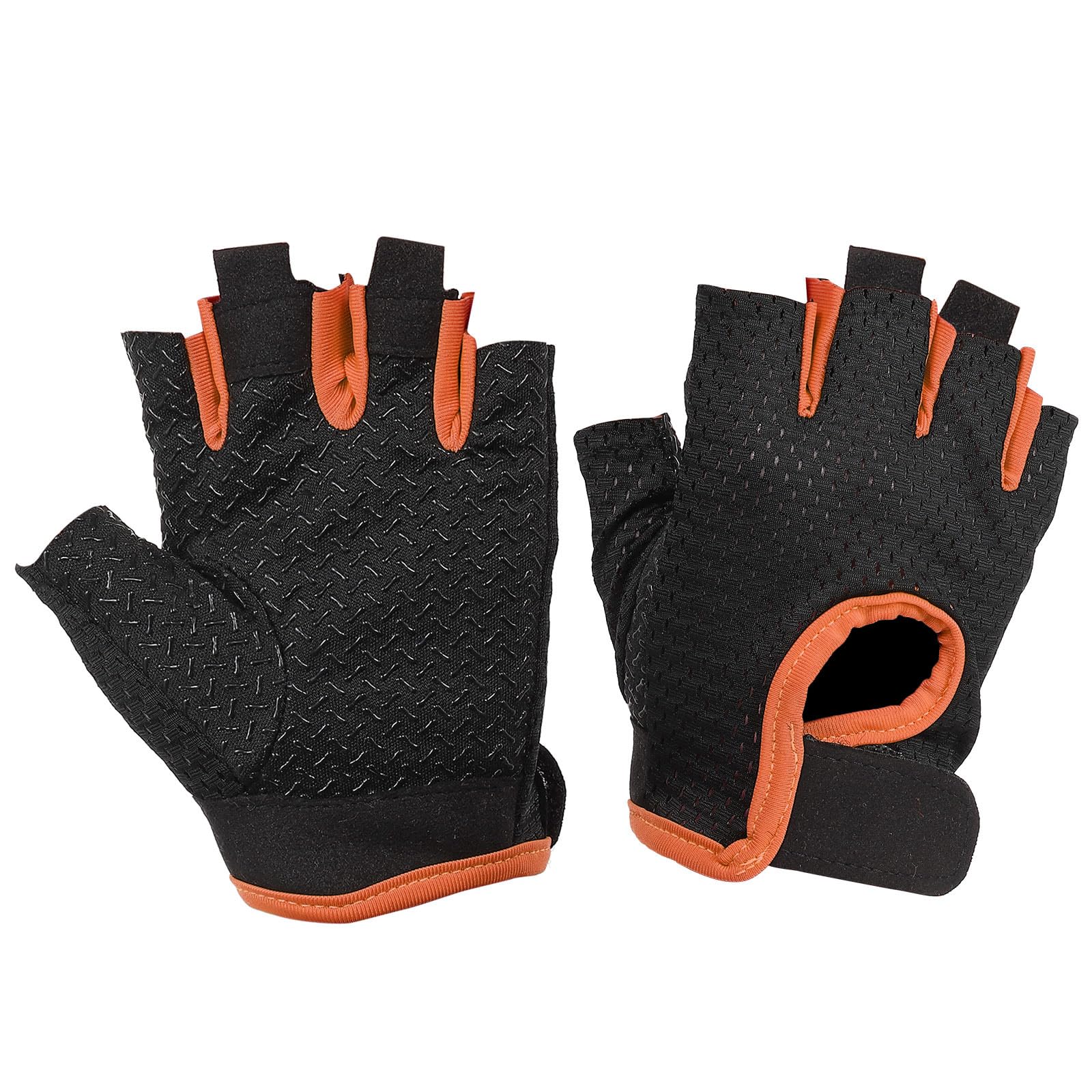 PATIKIL Fishing Gloves, 1 Pair Breathable Fingerless Sun Protection Gloves for Men Women Rowing Kayaking Cycling Hiking, Black, Orange (S Size)