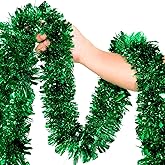 50Ft Green Christmas Garland Decorations,Xams Greenery Tinsel Stems Non-Lit Soft Twist Garland Decor for Tree Stairs Railing Front Door Mantle Fireplace Indoor Outdoor Holiday Home