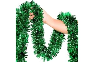 HONGSOME 50Ft Green Christmas Garland Decorations,Xams Greenery Tinsel Stems Non-Lit Soft Twist Garland Decor for Tree Stairs Railing Front Door Mantle Fireplace Indoor Outdoor Holiday Home