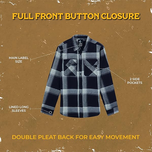 FLANNEL SHIRT FOR MEN, LONG SLEEVE PLAID BUTTON DOWN CASUAL SHIRT OFF-WHITE