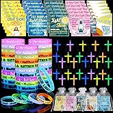 Equsion 100 Pcs Glow in Dark Christian Religious Jesus Gifts Sets Let Your Light Shine Silicone Bracelets Bible Verse Cards Crystal Cross Necklace Bags for Baptism Party Trunk Easter Stuffed Gifts