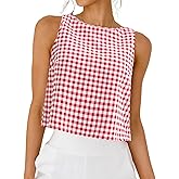 ONFERS Womens Gingham Top Summer CropTank Tops Button Back Casual Sleeveless Shirts Blouses Resort Wear 2026