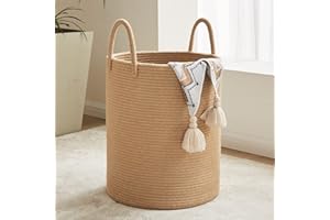 Fiona's magic Jute Rope Laundry Hamper Basket, 58L Tall Laundry Basket for Blanket Storage, Large Baby Nursery Hamper for Laundry, Woven Clothes Hamper for Bedroom, Living Room-Jute