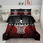 Axolotl Basketball Bedding Set for Boys Kids Teens,Soft Black and Red Sports Theme Basketball Bedding Sets Twin Size with 1 Comforter and 2 Pillowcases All Season