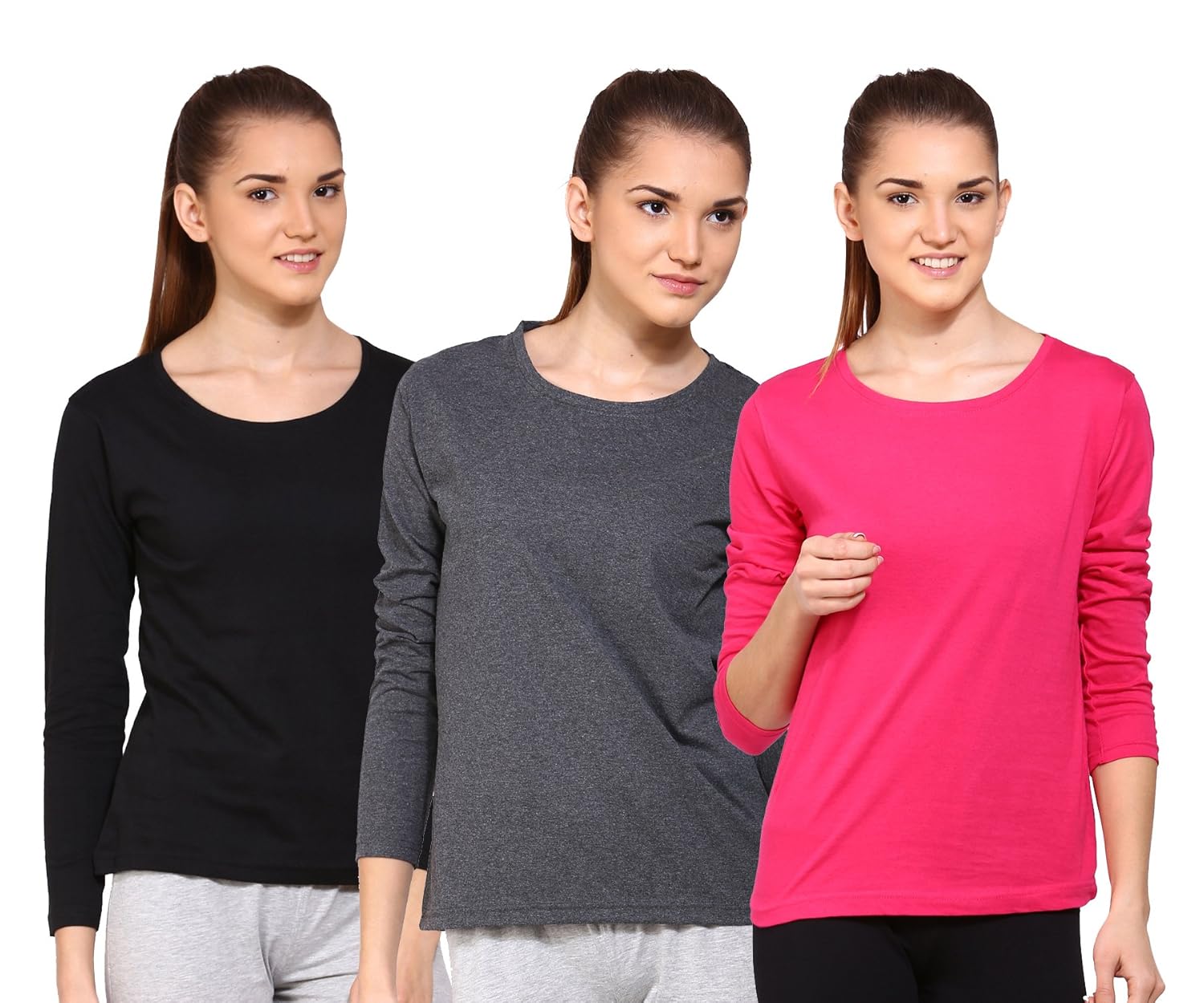 ap'pulse women's long sleeve t shirt(combo pack of 3)