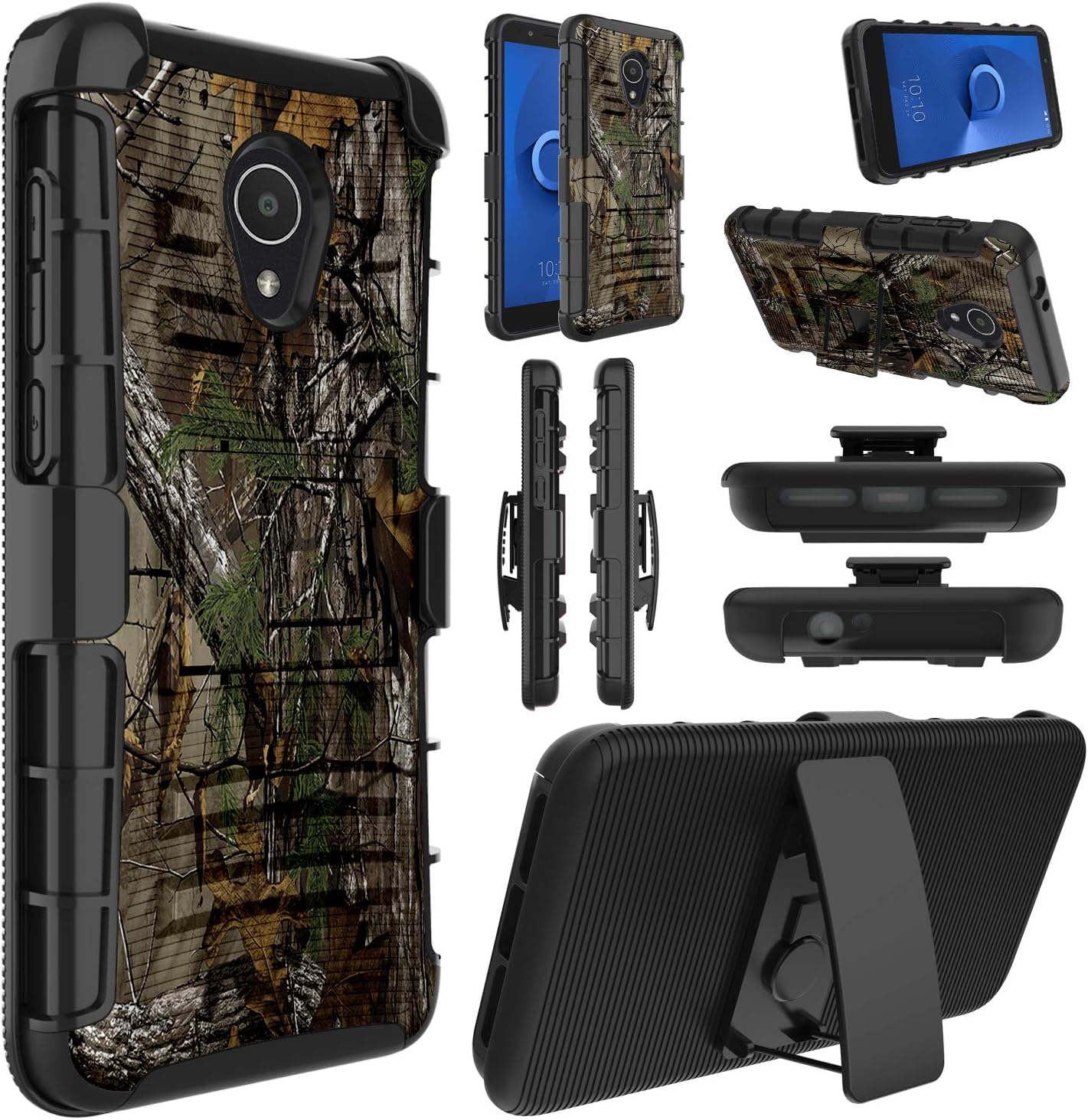 Elegant Choise Alcatel TCL LX Case(A502DL), Alcatel 1X Evolve Case，Alcatel Ideal Xtra Case(5059R), Shockproof Kickstand and Belt Clip Hybrid Holster Heavy Duty Full Body Protective Cover (Camo)