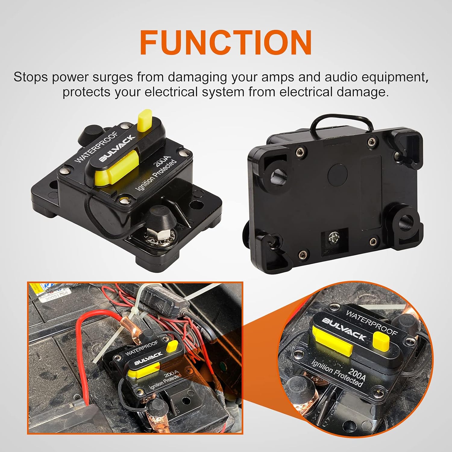 BULVACK 50 Amp Circuit Breaker with Manual Reset for Car Marine Trolling Motors Boat ATV Manual Power Protect for Audio System Fuse, 12V-48V DC (50A): Automotive