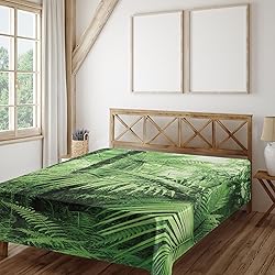 Ambesonne Rainforest Flat Sheet, Palm Trees and
