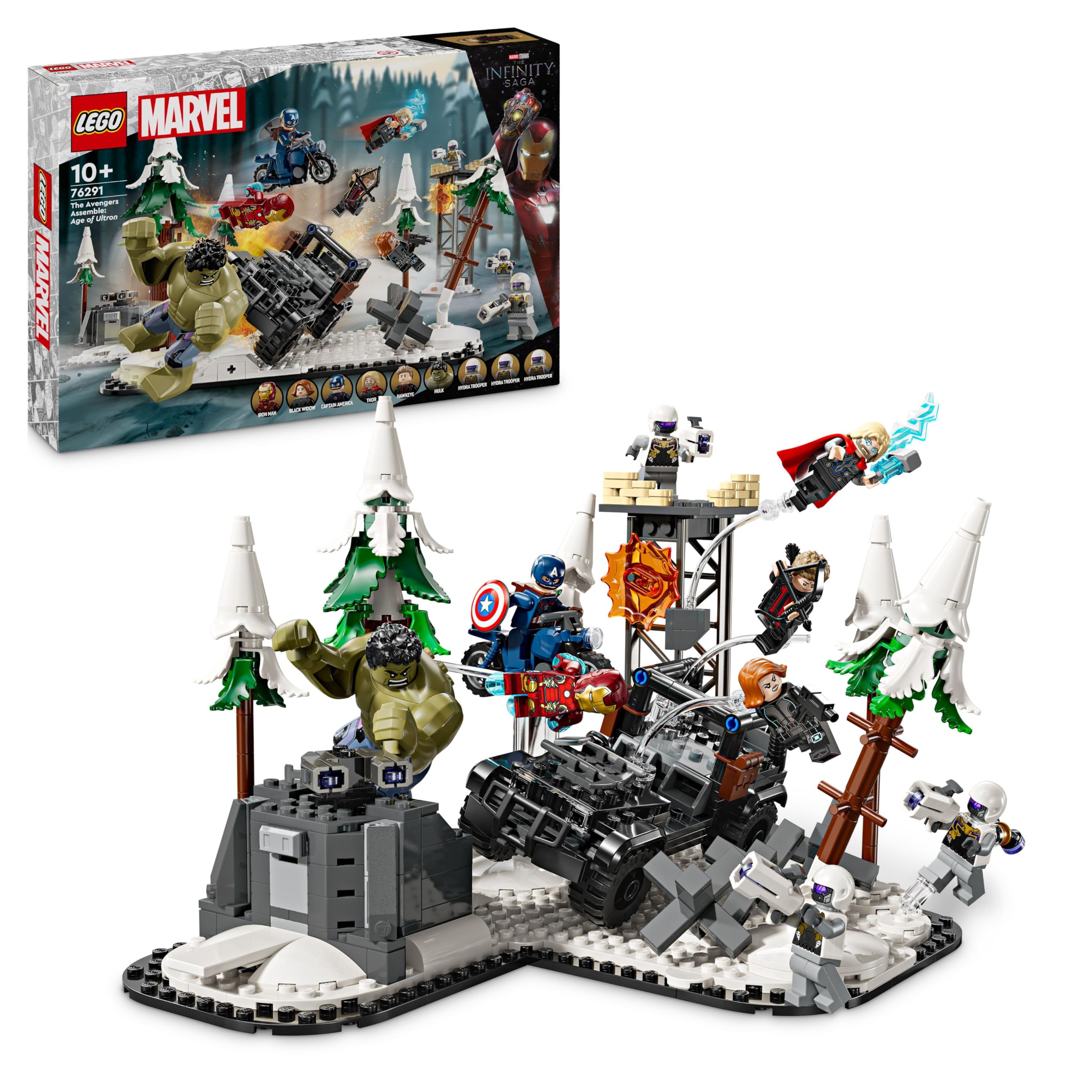 LEGO | Marvel Avengers Assemble: Age of Ultron, Set Modulare da Costruire con Scene del Film e 8 Minifigure di Supereroi Inclusi Thor, Hulk e Iron Man, Giochi per Bambini e Bambine da 10 Anni 76291