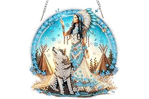 Lxmsja Native American Woman Diamond Painting Ornament Kits, DIY 5D Double-Sided Wolf and Butterflies Diamond Art Kits for Ad