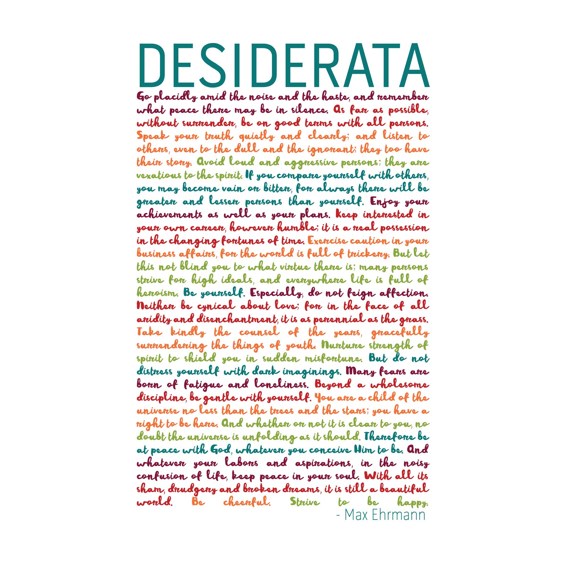 Desiderata Rainbow Words Ehrmann Typography Large Canvas Wall Art Print