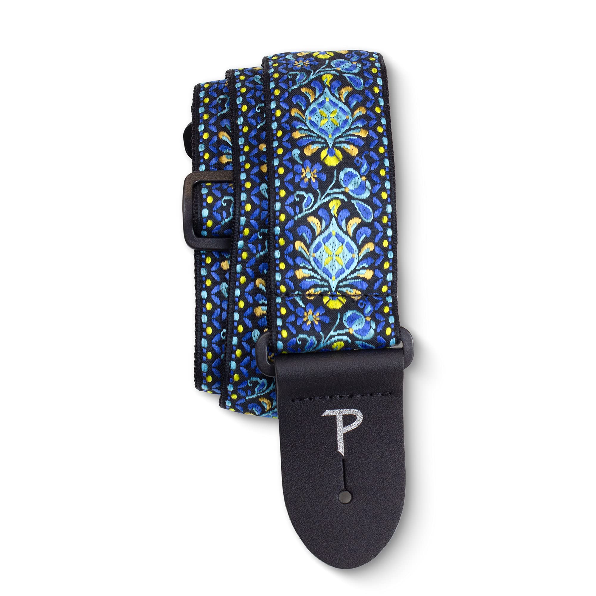 Perri’s Leathers Ltd. - Guitar Strap - Nylon - Jacquard - Blue Lotus- Adjustable - For Acoustic/Bass/Electric Guitars - Made in Canada (TWS-7286)