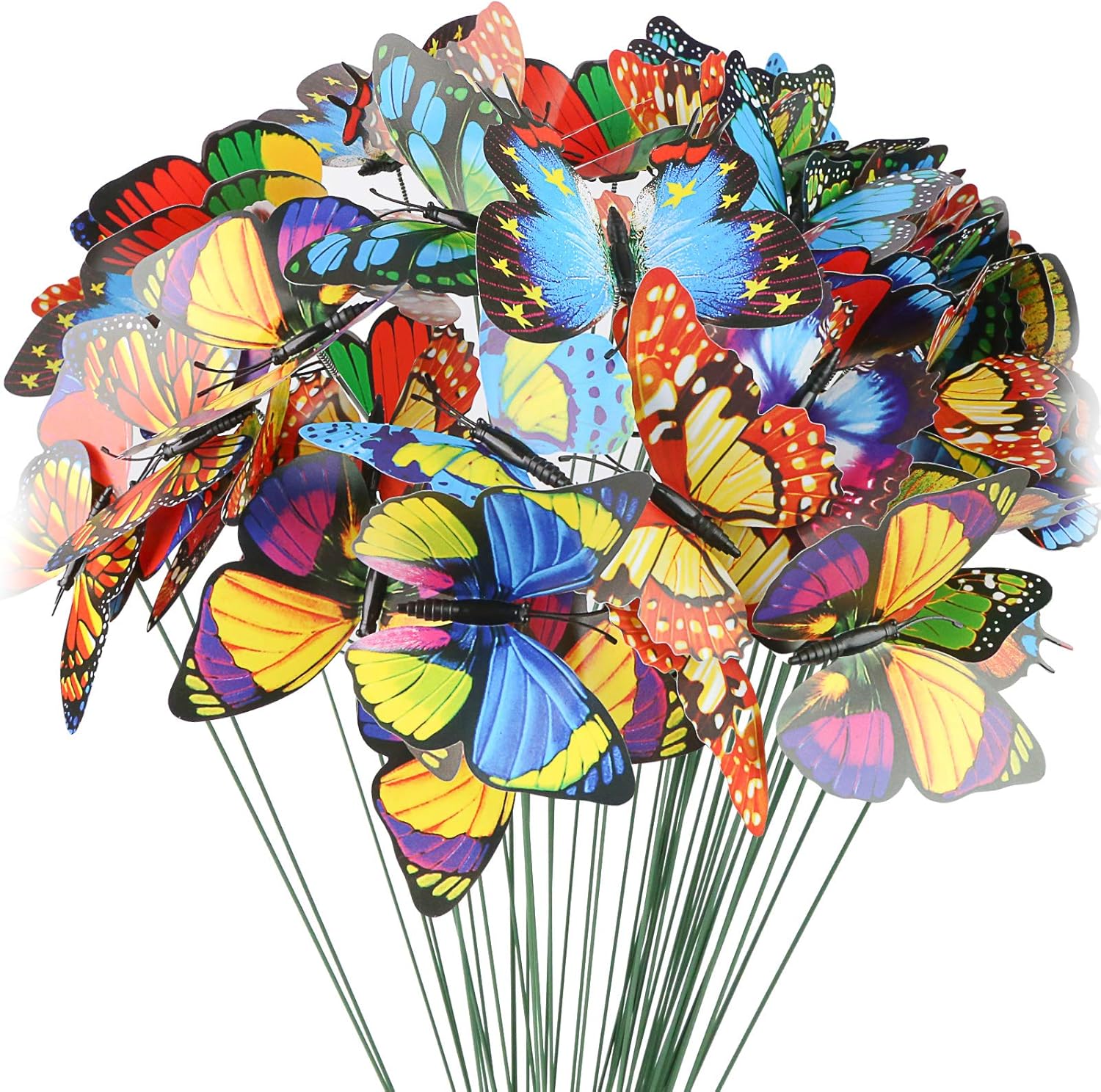 Decorative Garden Stakes - VGOODALL 50pcs Butterfly Garden Decorations, 11.5 inch Plastic Butterfly Stakes Ornaments Artificial Butterflies for Flower Bouquet Arrangements Crafts Outdoor Wall Patio Plant Christmas Yard Decor