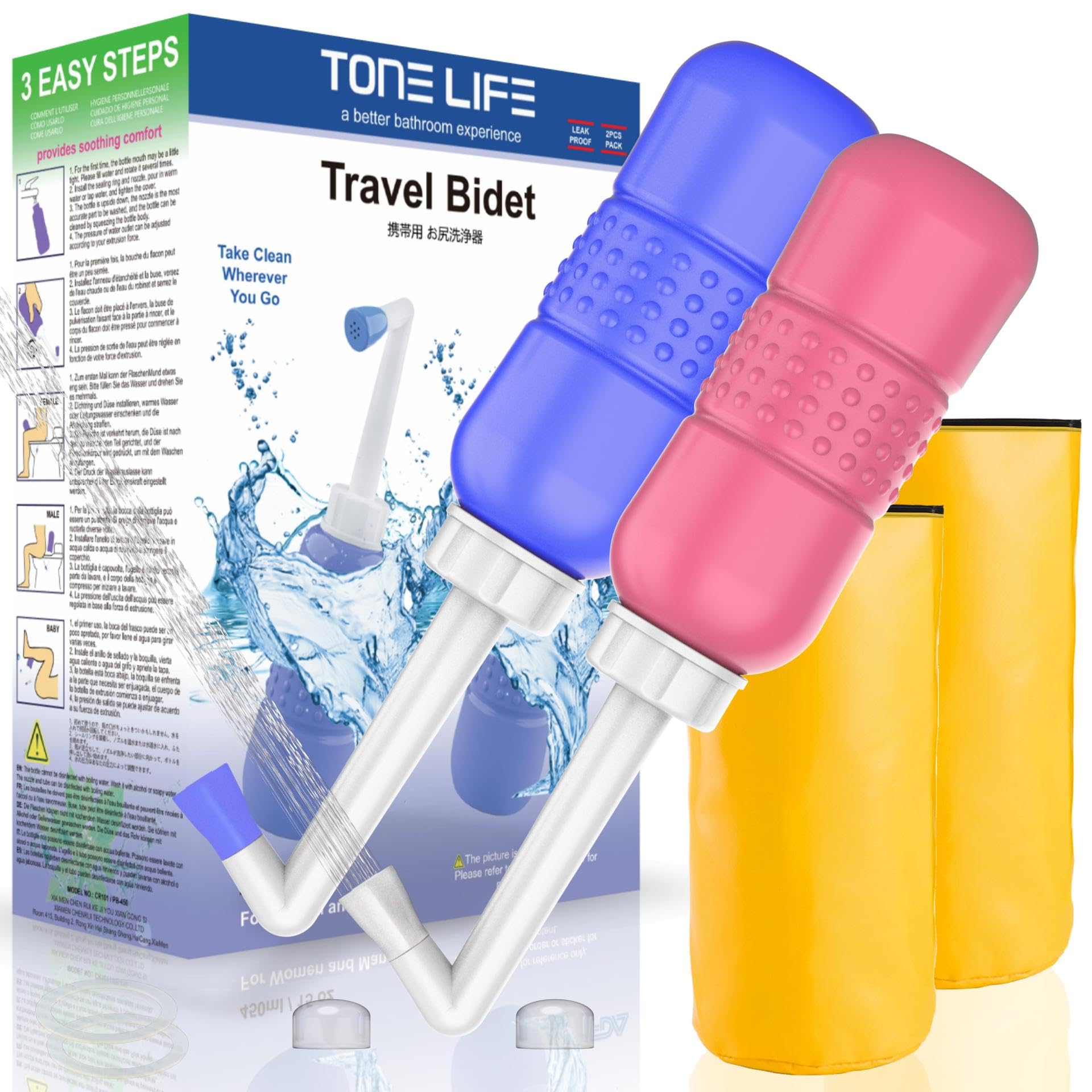 2PCS Perineal Bottle for Postpartum Care - Portable Bidet with Angled Spout for Post Partum Pain Relief. Postpartum Essentials with Storage Bag