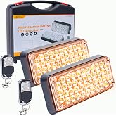 BooYu Amber Magnetic Flashing Strobe Lights/w Controller, 2-Pcs | Battery Operated, Rechargeable, Mini Portable, LED Safety Emergency Beacon Light Bar for Vehicles, Trucks, Car