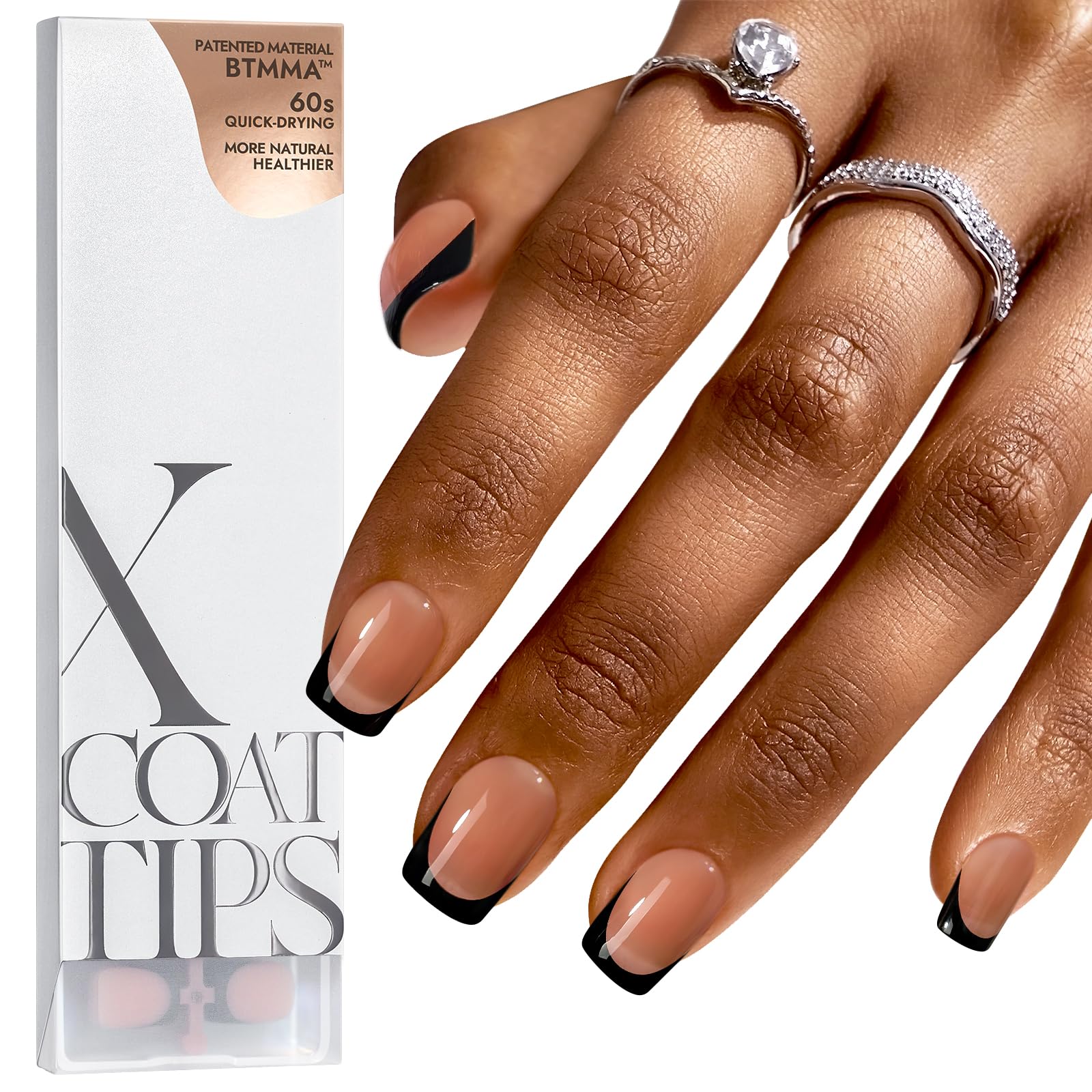 BTArtboxnails XCOATTIPS Press on Nails- Short Square Black French Tip Nails, 160pcs Soft Gel Nails Fake Acrylic Nail Tips for Gift Home DIY Nail Art Extension