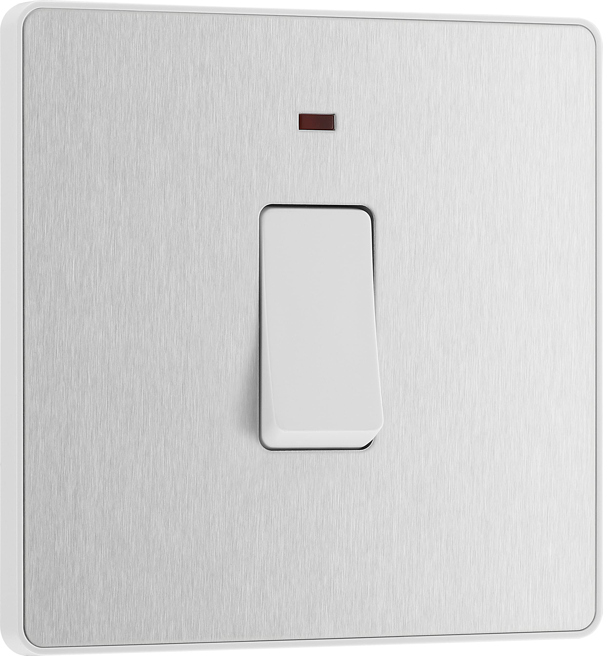 BG Electrical Single Wall Switch with LED Power Indicator, Double Pole, Screwless Front Plate, Round Edges, Evolve, Brushed Steel, 20A, PCDBS31W — image 1