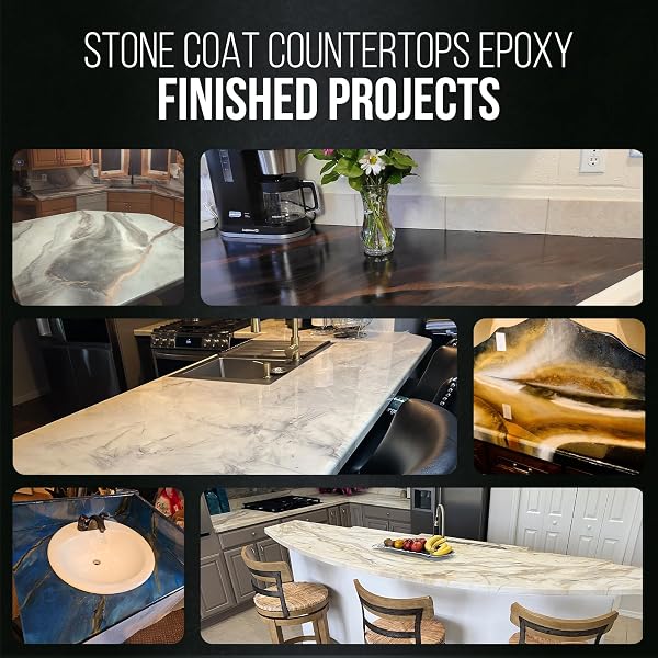 STONE COAT COUNTERTOPS CLEAR EPOXY RESIN KIT (2 GALLON) UV, SCRATCH AND HEAT RESISTANT, FOOD SAFE, FOR KITCHEN COUNTERTOP, TABLETOP, BAR TOP, SHOWER WALLS, WOOD SLABS, OTHER DIY ART CRAFT PROJECTS