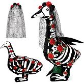 2 Pcs Skeleton Porch Goose Outfits, Day of The Dead Lawn Goose Costumes | Halloween Sugar Skull Goose Statues Clothes for Dia de los Muertos Outdoor Front Porch Mexican Spooky Holiday Decoration